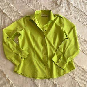 Chico’s 1 Button Up No Iron Chartreuse Shirt